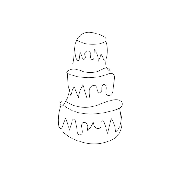 Wedding cake one line art. continuous line drawing of three-tiered cake.