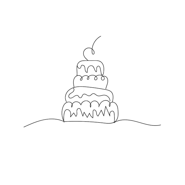 Wedding cake one line art. continuous line drawing of three-tiered cake.