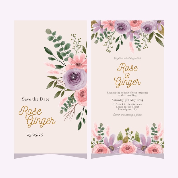 wedding card flower with rustic flower watercolor