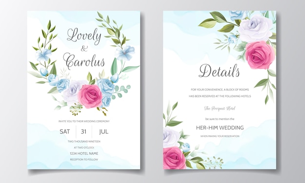 Wedding card and invitation card with beautiful roses template