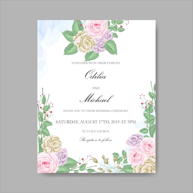 Wedding card invitation hand drawn flowers