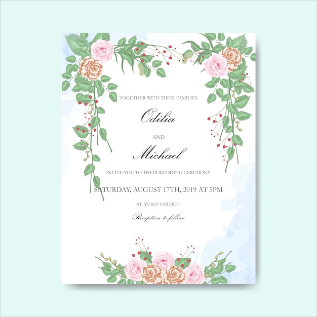 Wedding card invitation hand drawn flowers