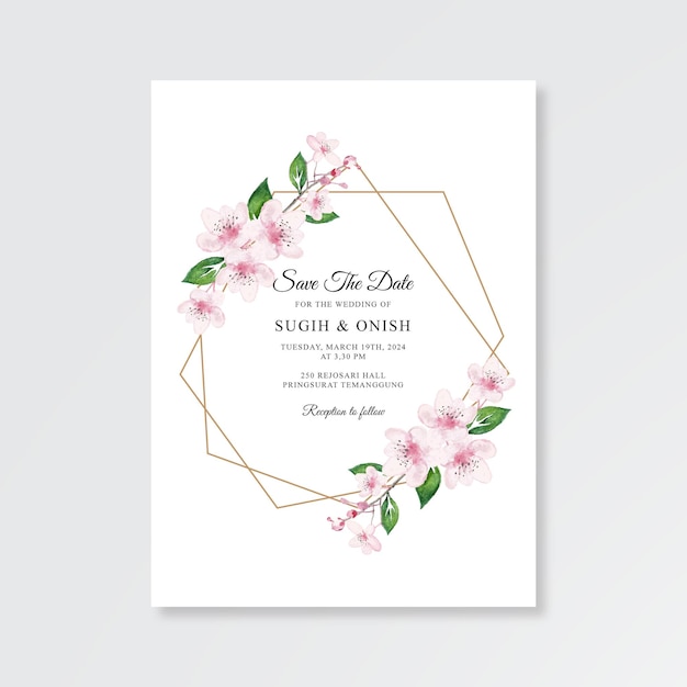 Wedding card invitation template with watercolor floral