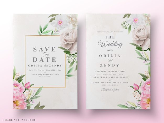 Wedding card template floral watercolor