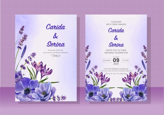 Wedding card template painted in watercolor