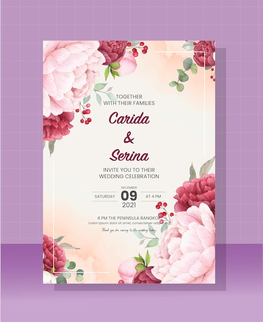 Wedding card template painted in watercolor