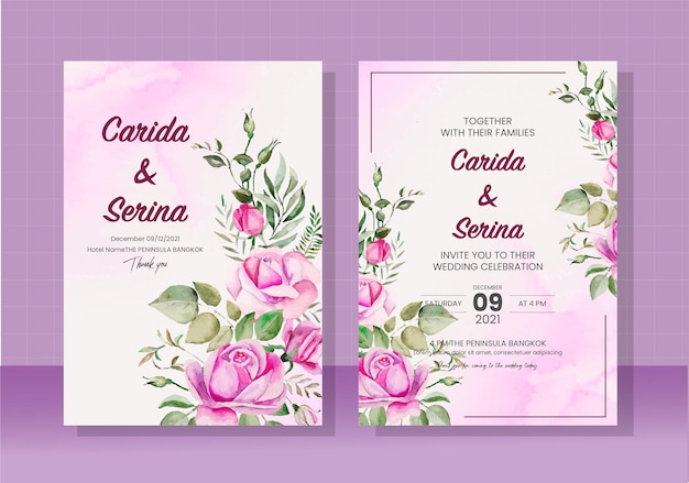 Wedding card template painted in watercolor