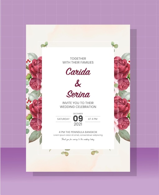 Wedding card template painted in watercolor