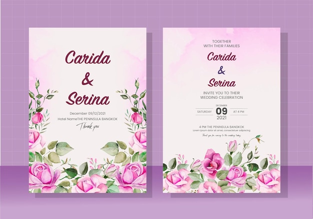 Wedding card template painted in watercolor