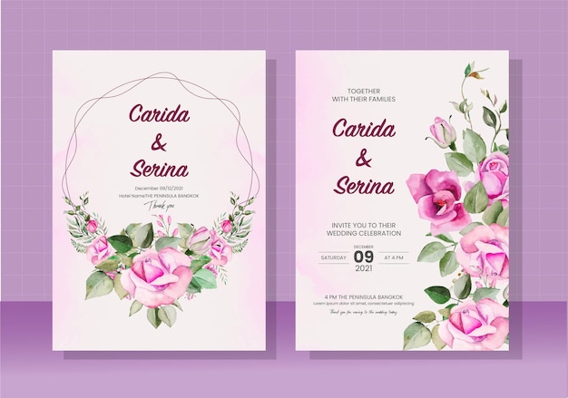 Wedding card template painted in watercolor