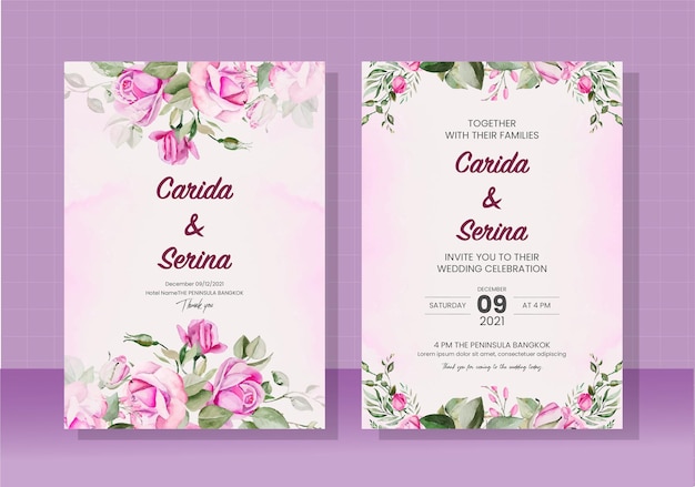 Wedding card template painted in watercolor