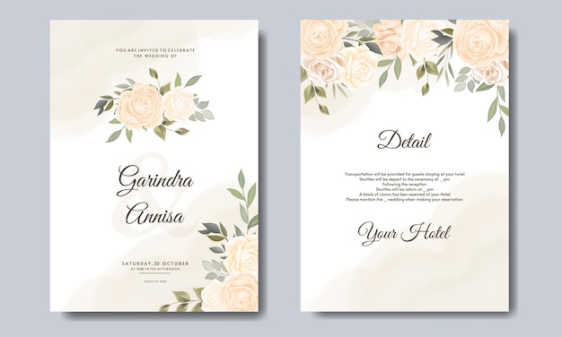 Wedding card template with beautiful floral wreath premium Vector