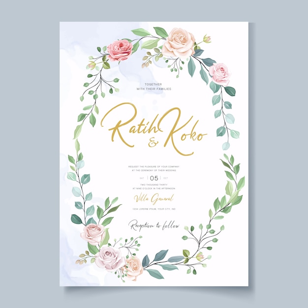 Wedding card template with beautiful floral wreath