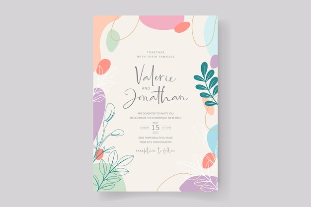 Wedding card template with pastel color background design