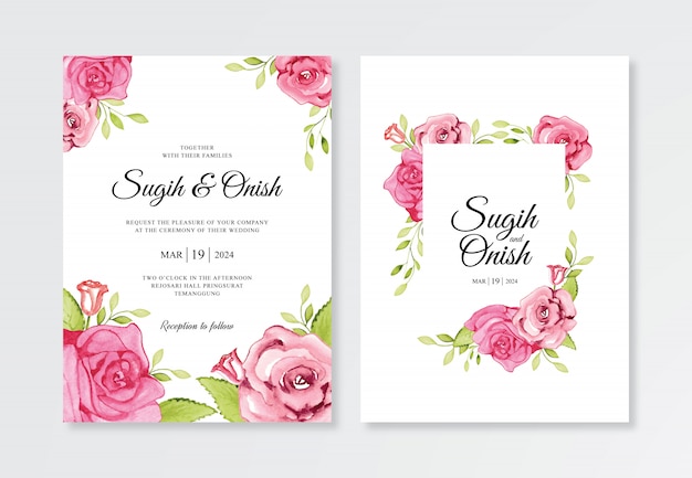 Wedding card template with real watercolor flower