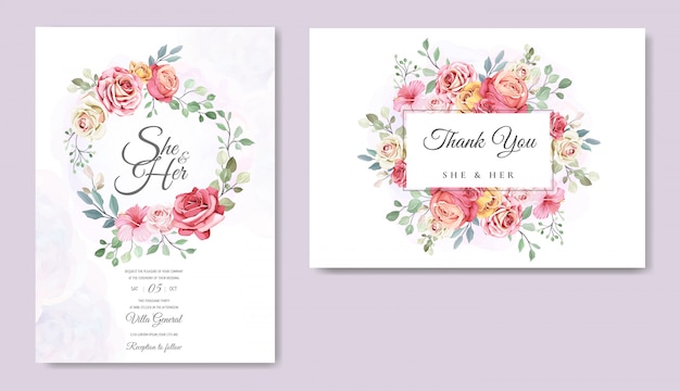 wedding card with beautiful floral template