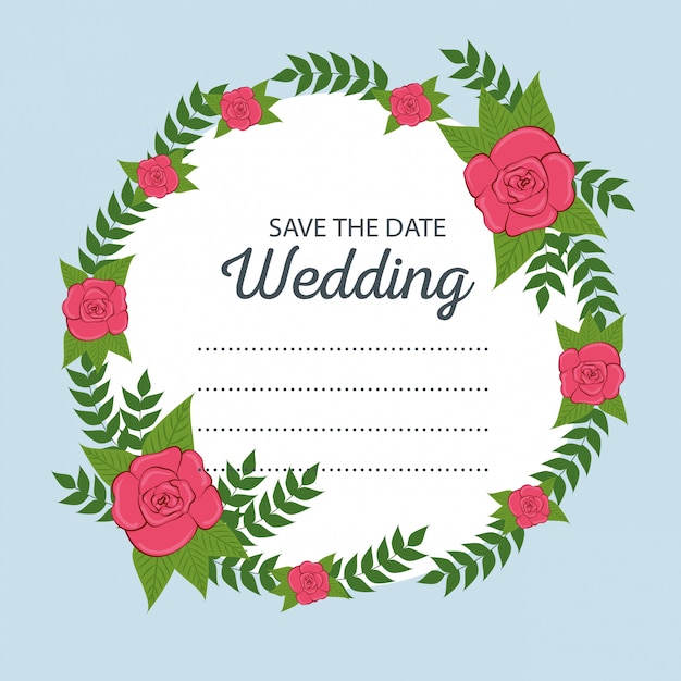 Wedding card with branches leaves and roses