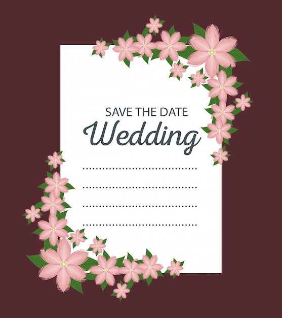 Wedding card with flowers and leaves to celebration