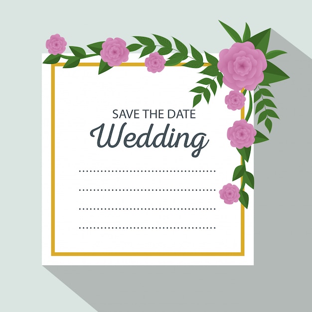 Wedding card with flowers and leaves decoration