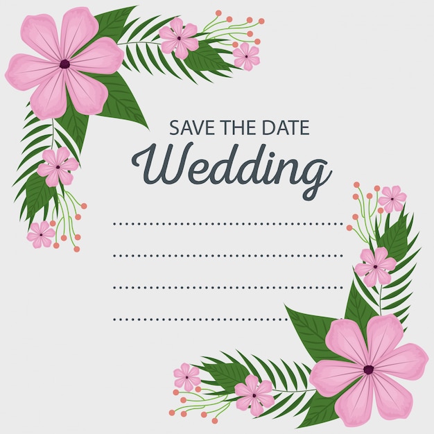 Wedding card with flowers and leaves to event