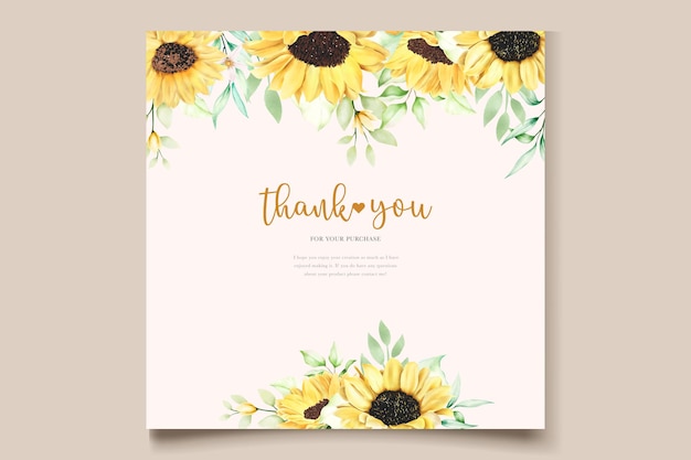 wedding card with hand drawn watercolor sunflower