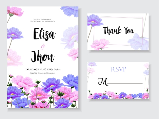 Wedding card with pink flowers set