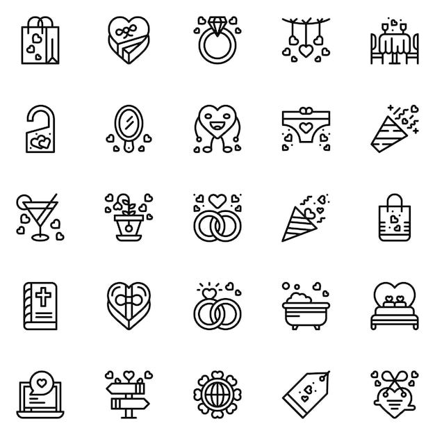 Wedding celebration icons collection UI icon set