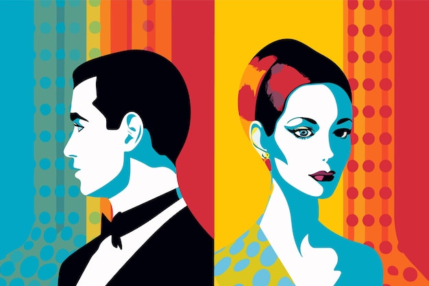 Wedding couple pop art vector illustration colorful art of a wedding couple