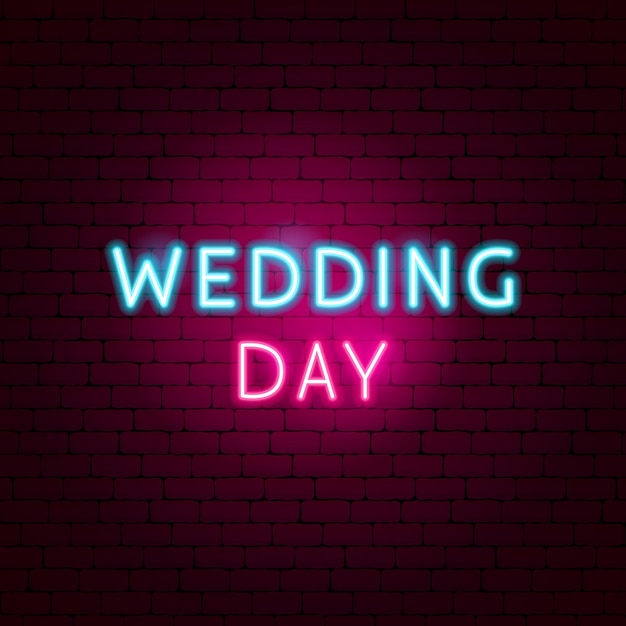 Wedding Day Neon Sign. Vector Illustration of Love Promotion.