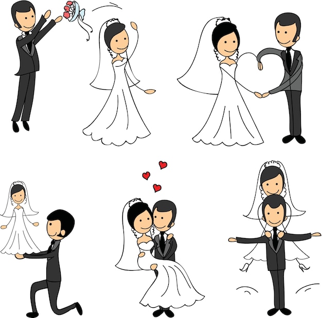 Wedding doodle couple in love Vector illustration for greeting card invitation and banner