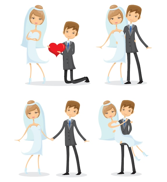 Wedding doodle couple in love Vector illustration for greeting card invitation and banner