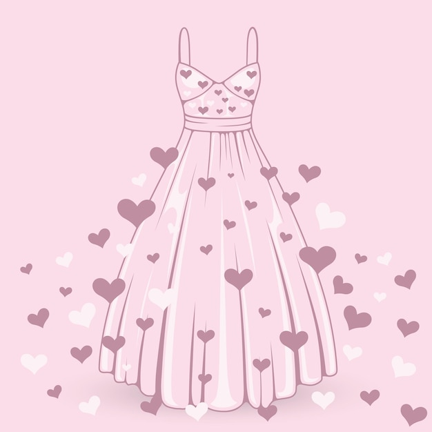 Wedding dress with hearts art. Vector illustration