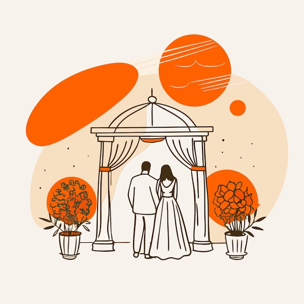 Vector wedding end of the evening vector illustration line circuit