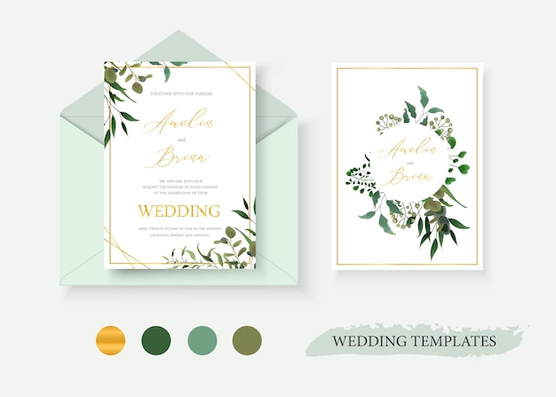 Wedding floral gold invitation card envelope save the date design