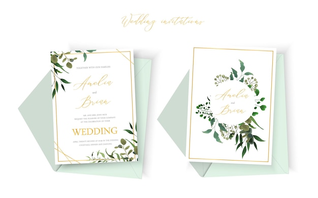 Wedding floral golden invitation card envelope save the date