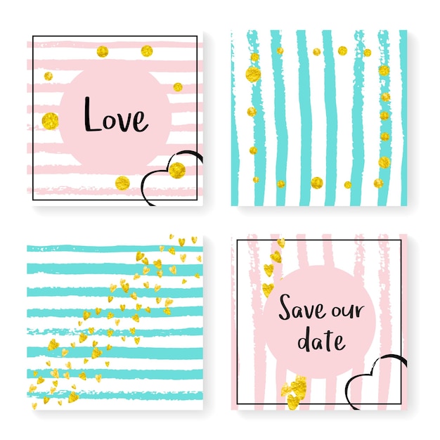 Wedding glitter confetti on stripes invitation set