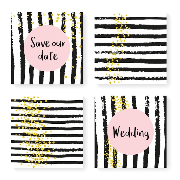 Wedding glitter confetti on stripes invitation set