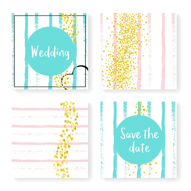 Vector wedding glitter confetti on stripes invitation set