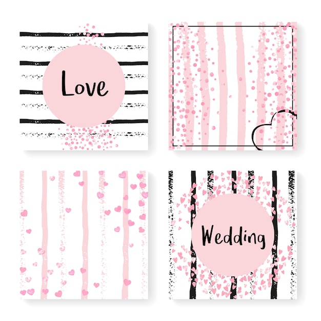 Wedding glitter confetti on stripes invitation set