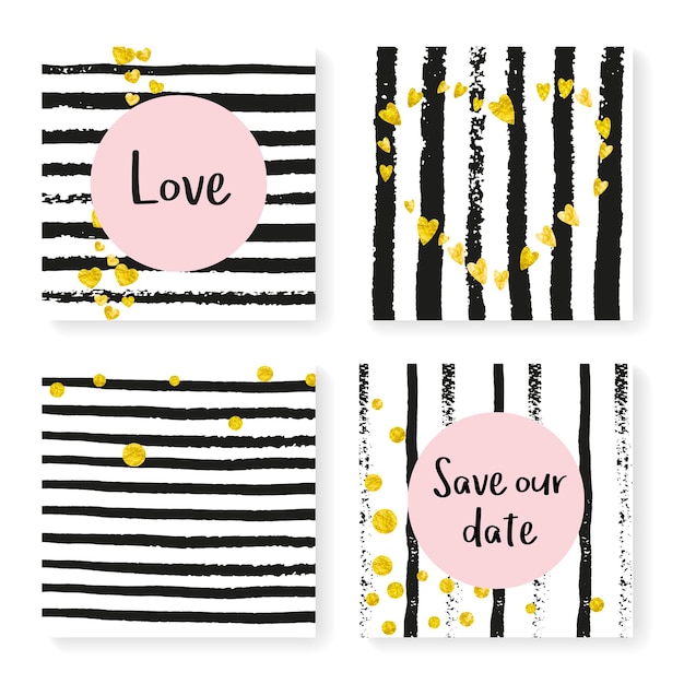 Wedding glitter confetti on stripes invitation set