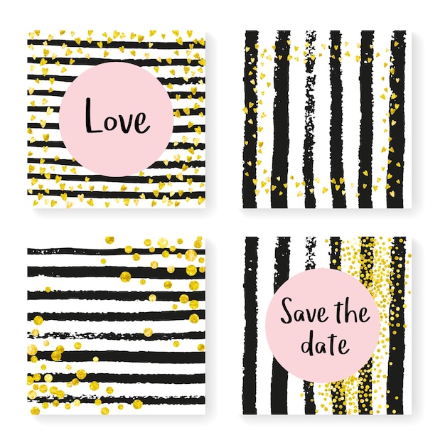 Wedding glitter confetti on stripes invitation set