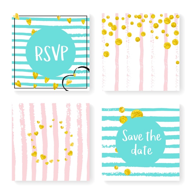 Wedding glitter confetti on stripes invitation set