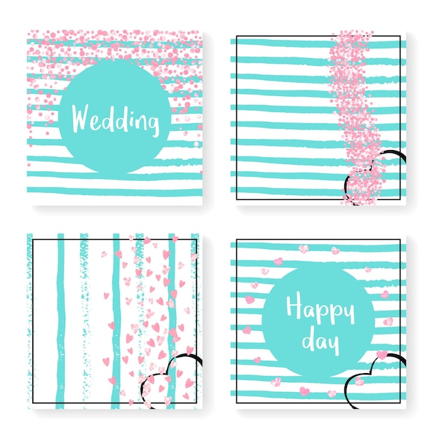 Wedding glitter confetti on stripes invitation set