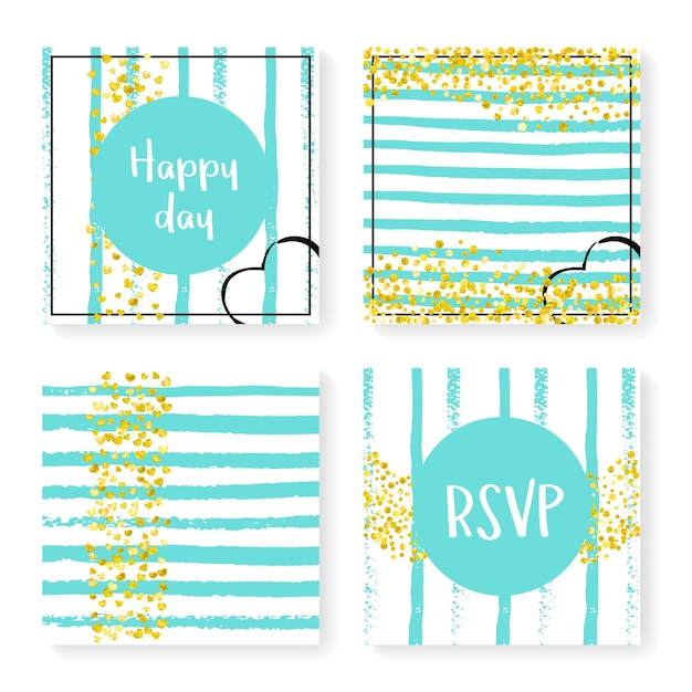 Wedding glitter confetti on stripes invitation set