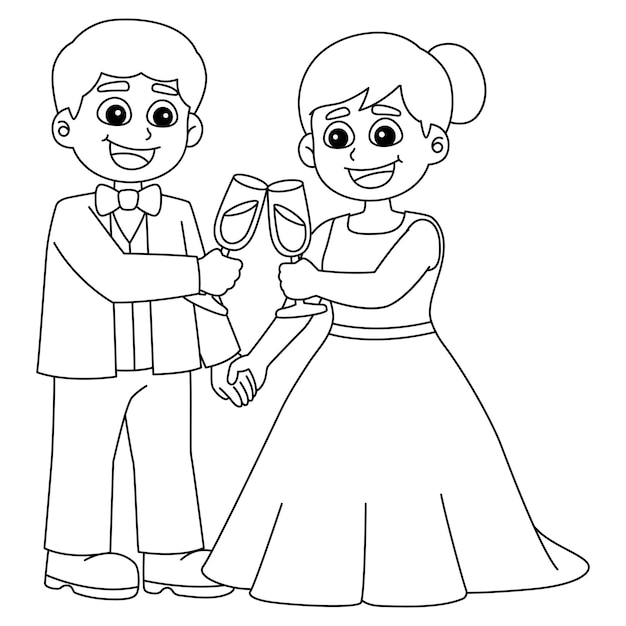 Wedding Groom And Bride Toast Isolated Coloring