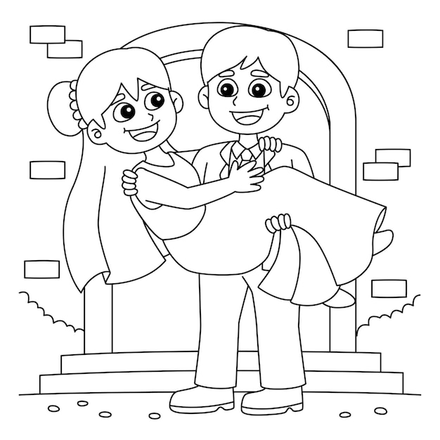 Wedding Groom Carrying Bride Coloring Page