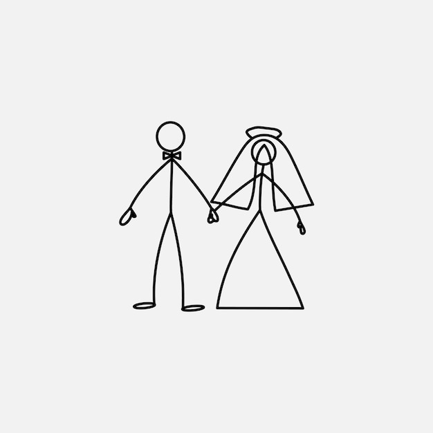 Wedding happy family icon stick figure vector