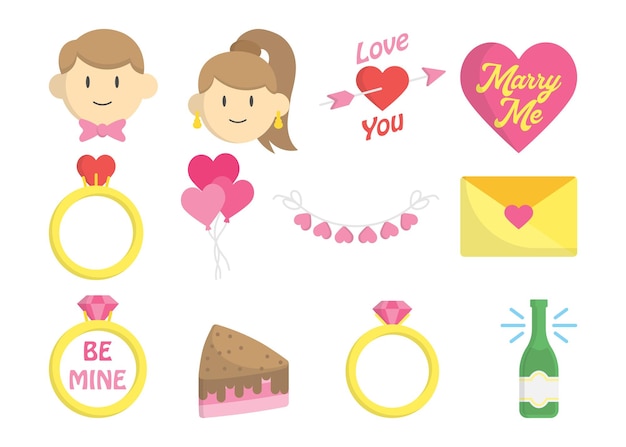 Wedding icon set illustration flat