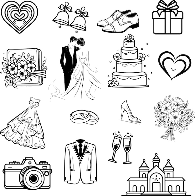 wedding icon set vector illustration