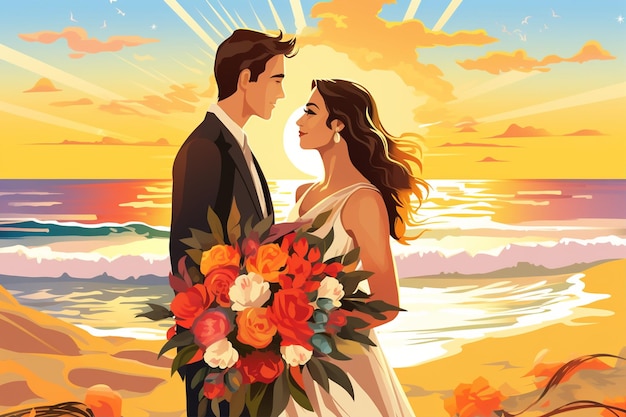 Vector wedding illustration of man and woman